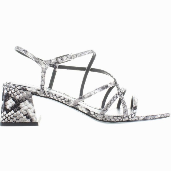 Sigerson Morrison Ellia Gray Snake Leather Ankle Strap Heeled Sandals Pumps 38 - Picture 9 of 11